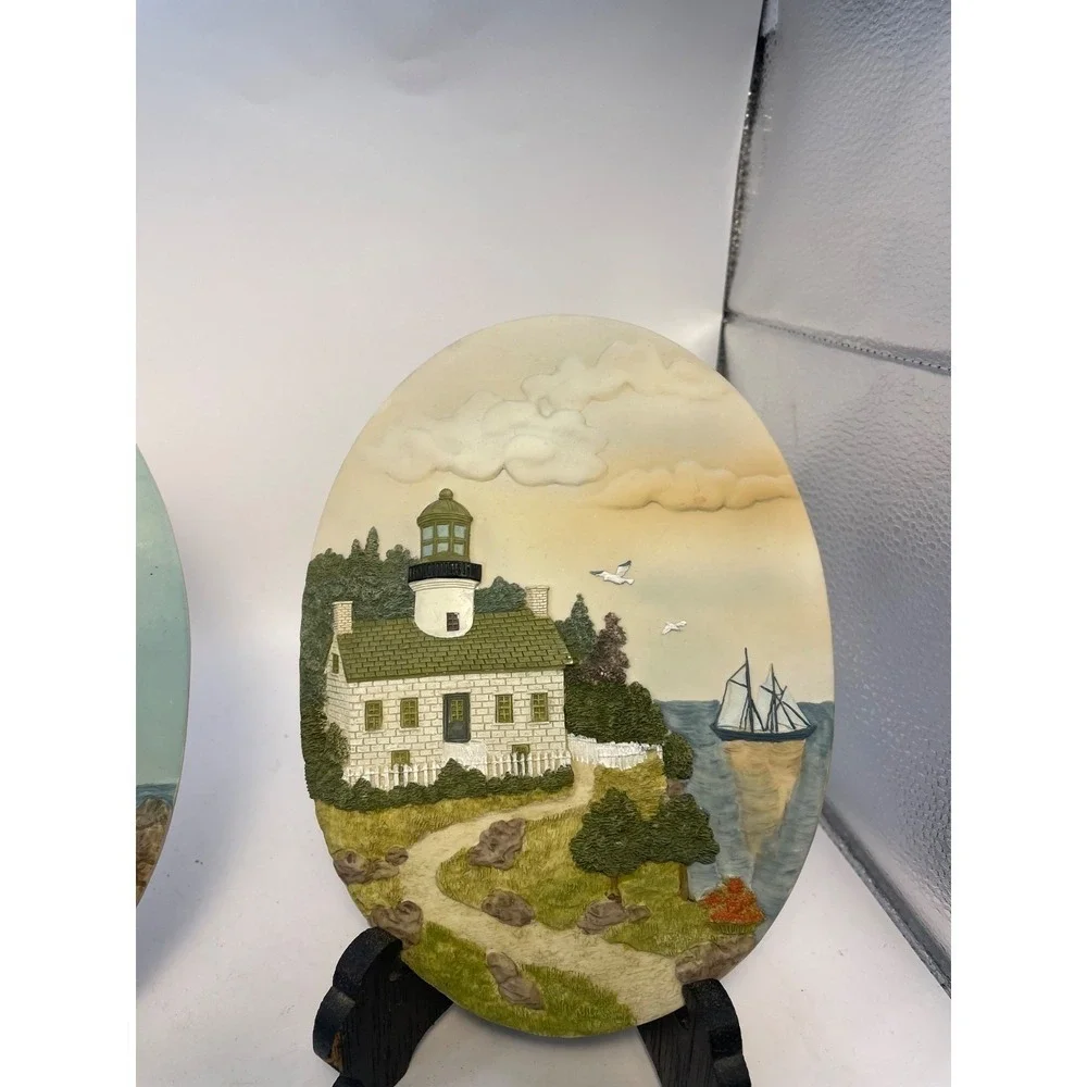 Pair of Vintage‎ Resin Home Oval lighthouse Wall Plaques